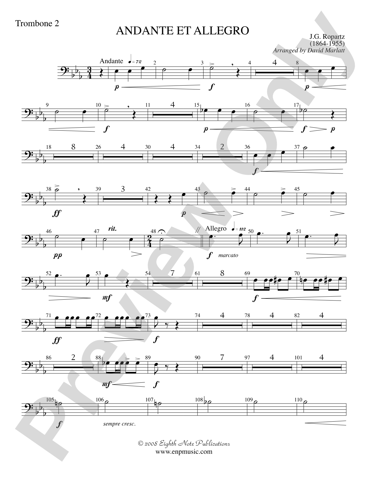 Andante et Allegro (Solo Trumpet and Concert Band): 2nd Trombone