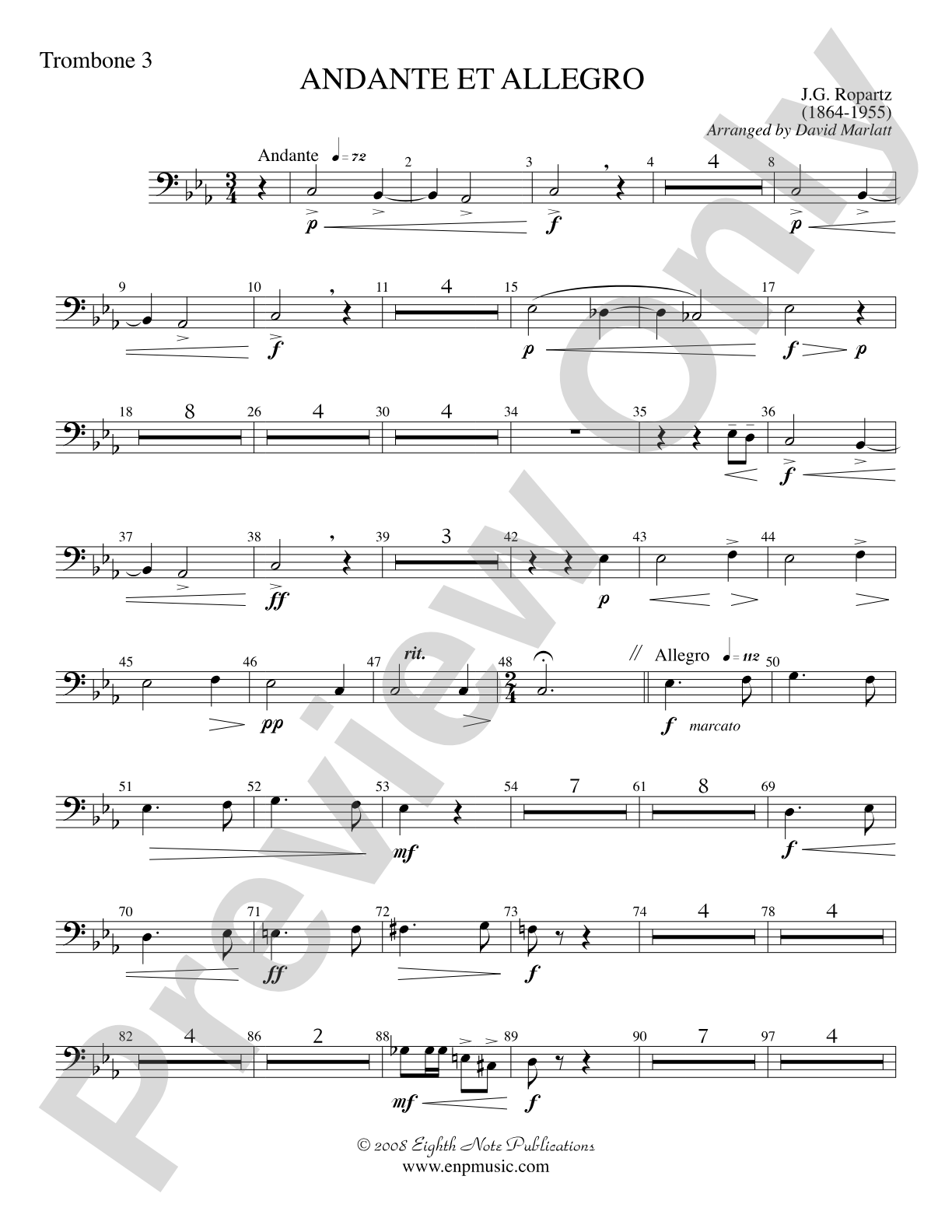 Andante et Allegro (Solo Trumpet and Concert Band): 3rd Trombone