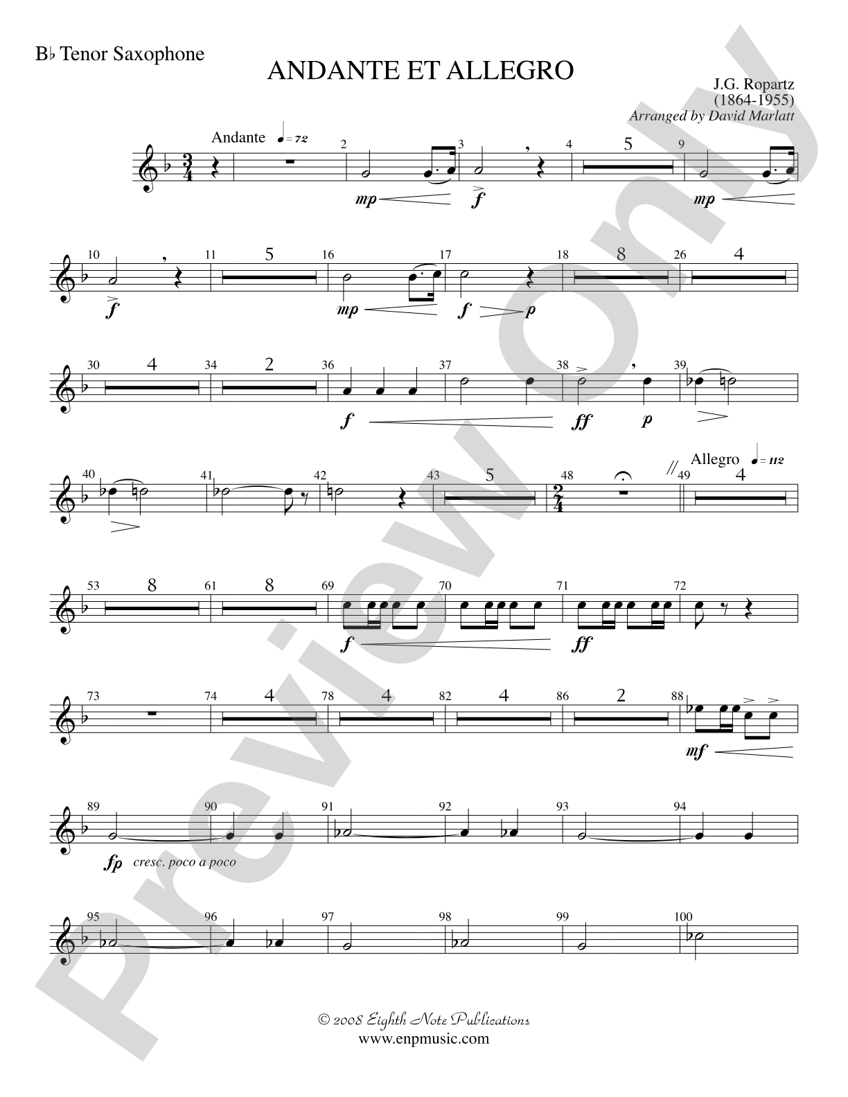Andante et Allegro (Solo Trumpet and Concert Band): B-flat Tenor Saxophone