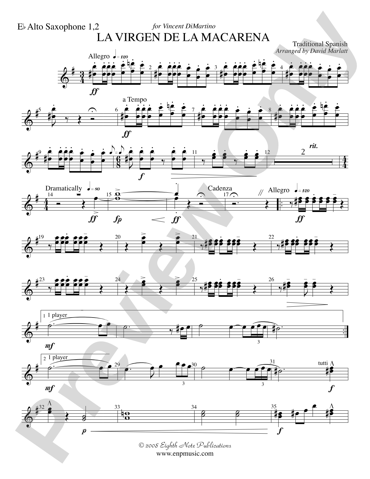 La Virgen de la Macarena (Solo Trumpet and Concert Band): 1st & 2nd E-flat Alto Saxophone