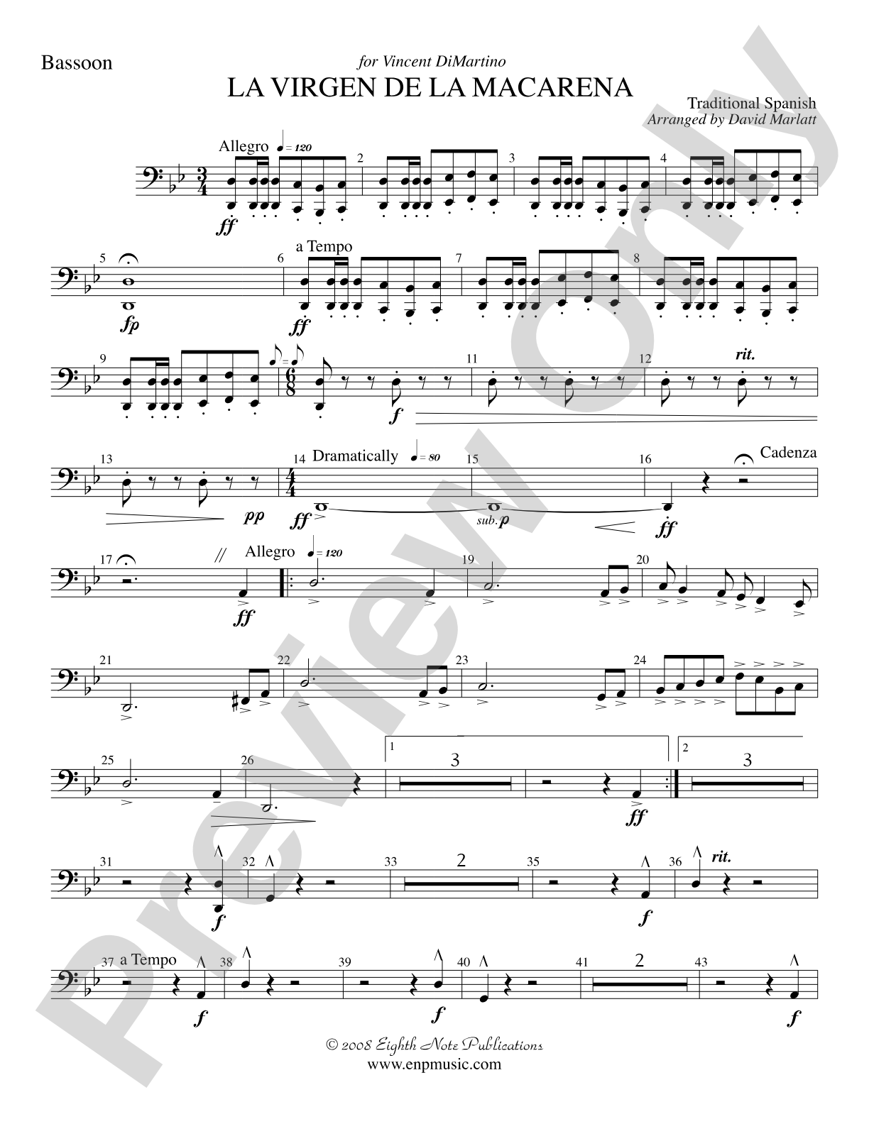La Virgen de la Macarena (Solo Trumpet and Concert Band): Bassoon