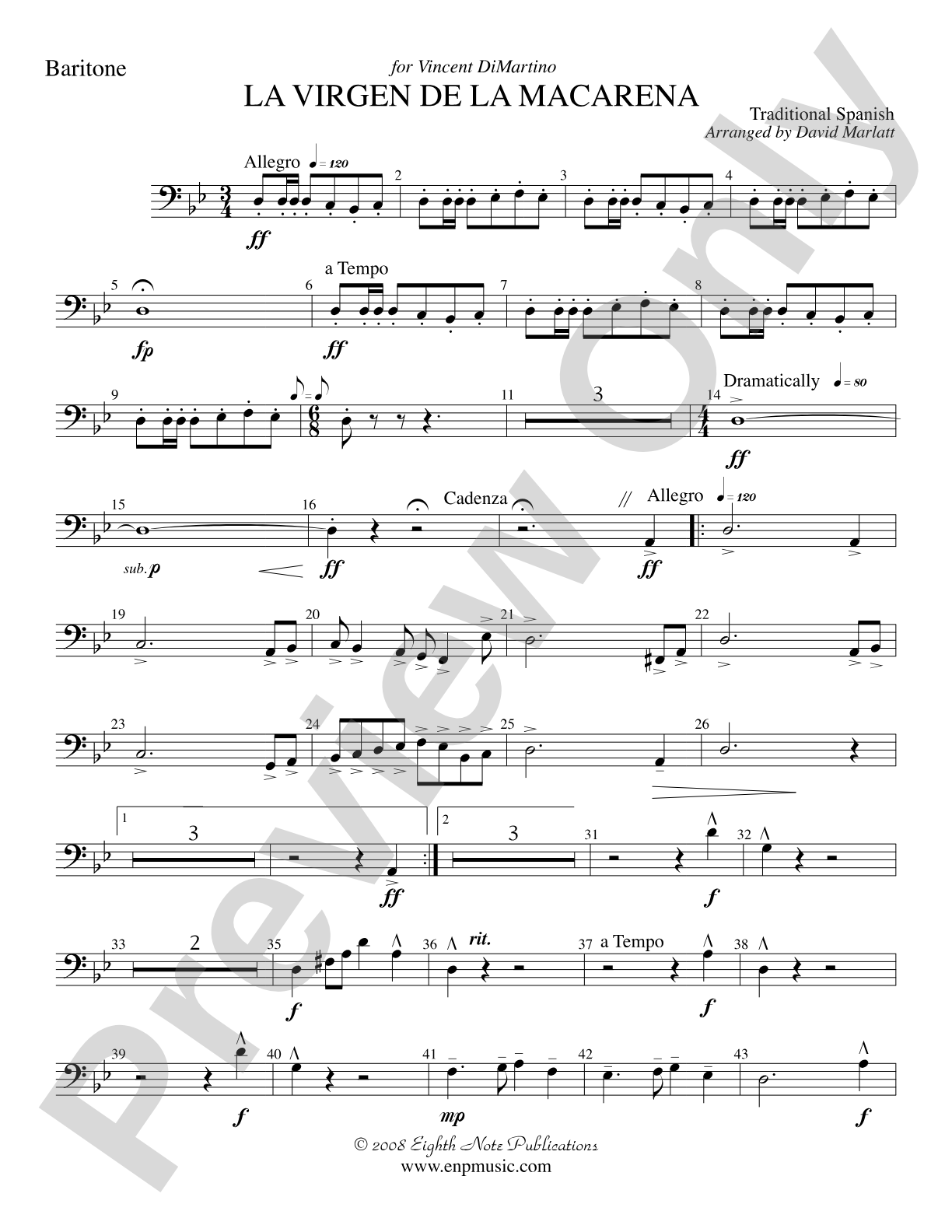 La Virgen de la Macarena (Solo Trumpet and Concert Band): Baritone B.C.