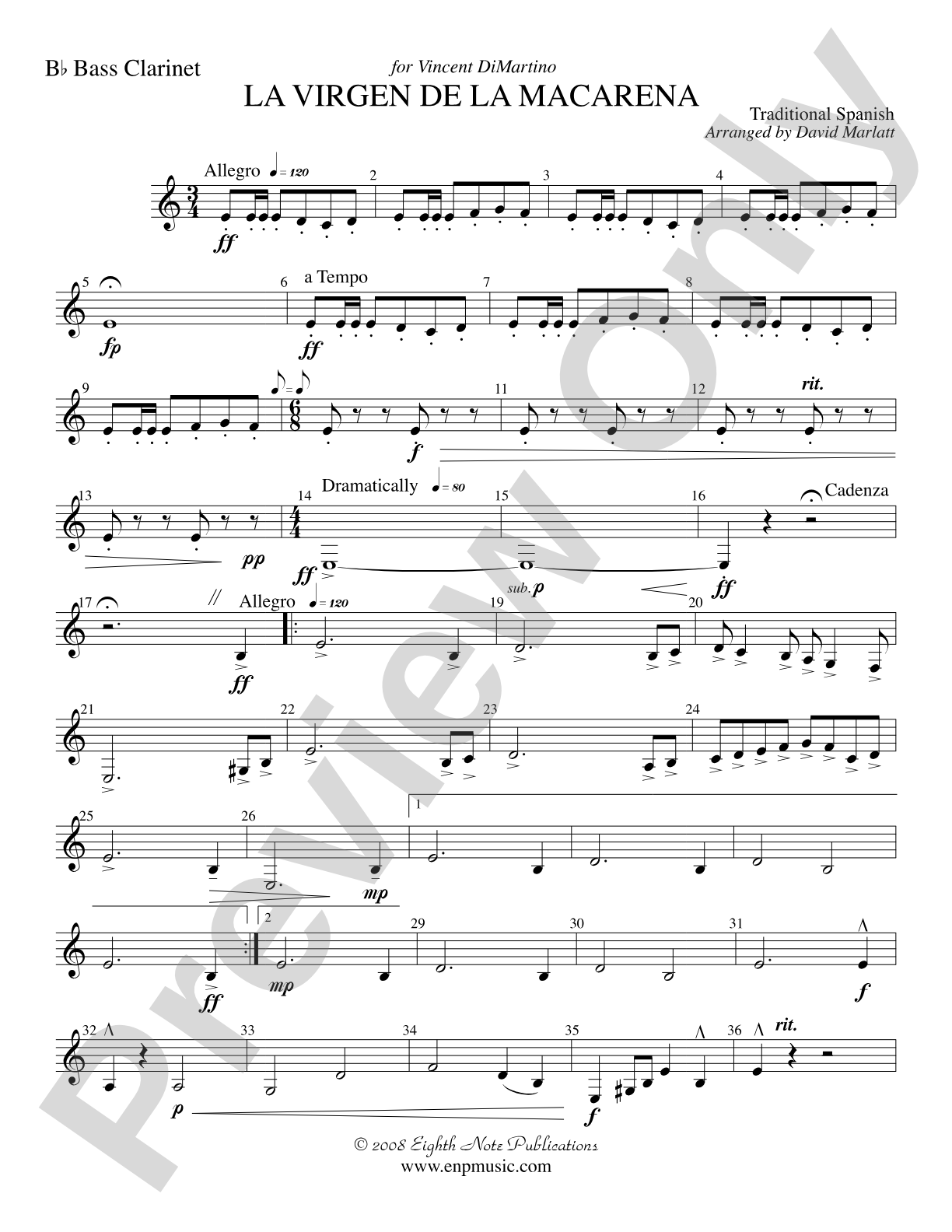 La Virgen de la Macarena (Solo Trumpet and Concert Band): B-flat Bass Clarinet