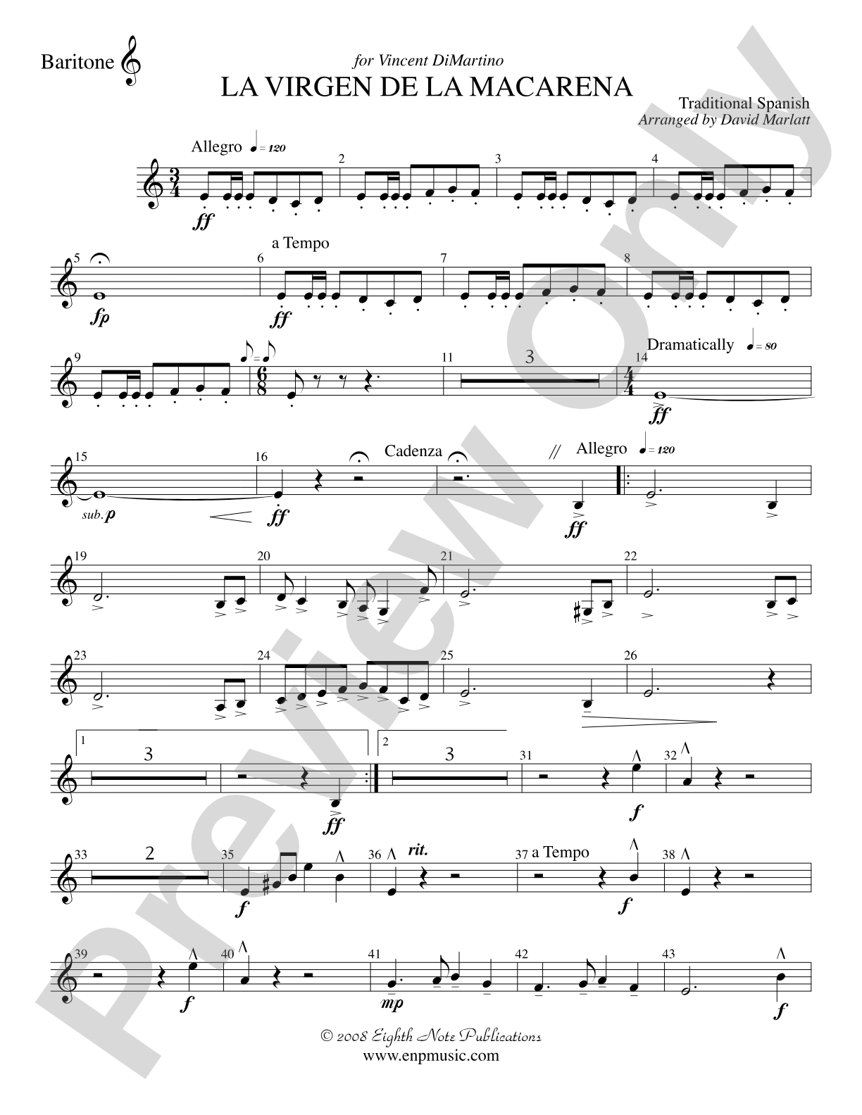 La Virgen de la Macarena (Solo Trumpet and Concert Band): Baritone T.C.