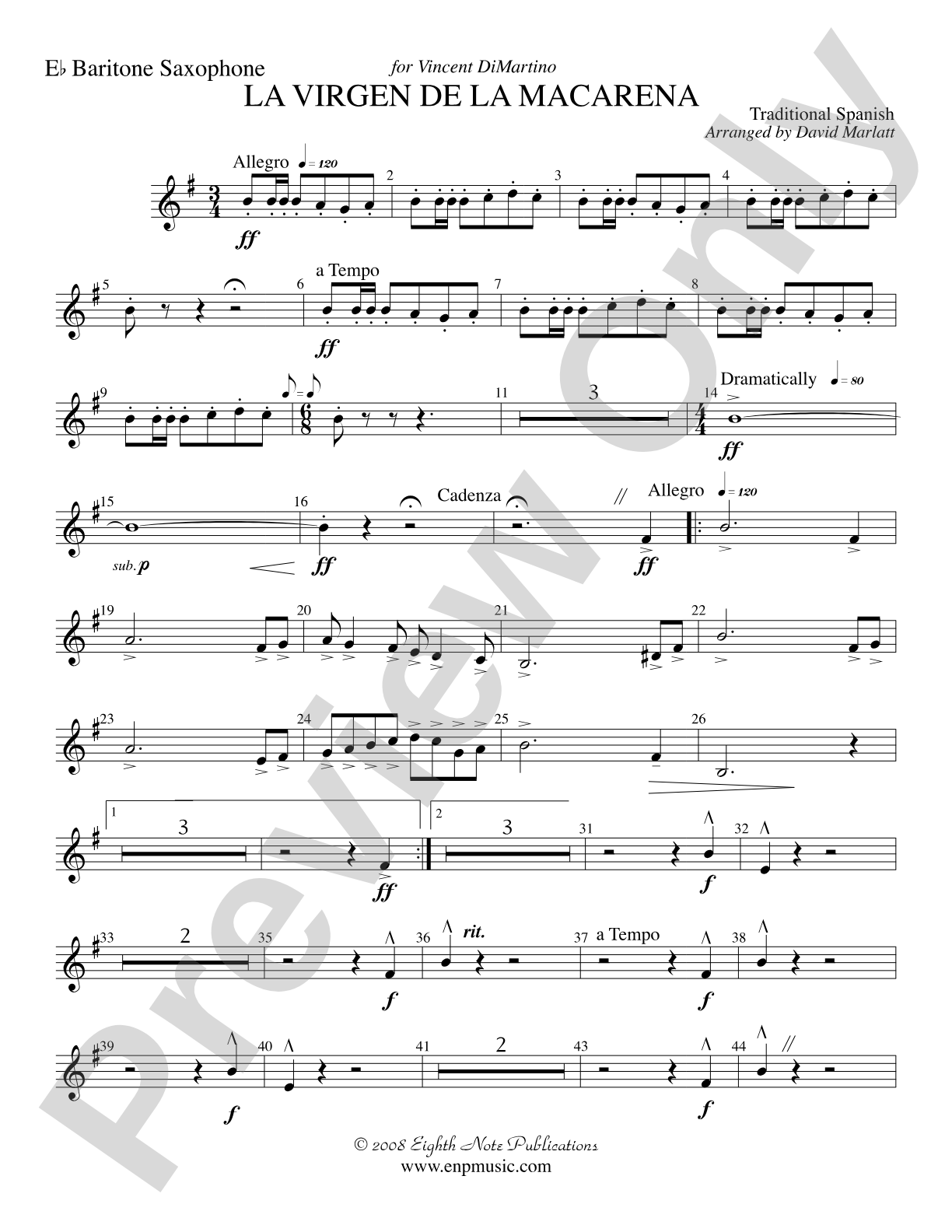 La Virgen de la Macarena (Solo Trumpet and Concert Band): E-flat Baritone Saxophone