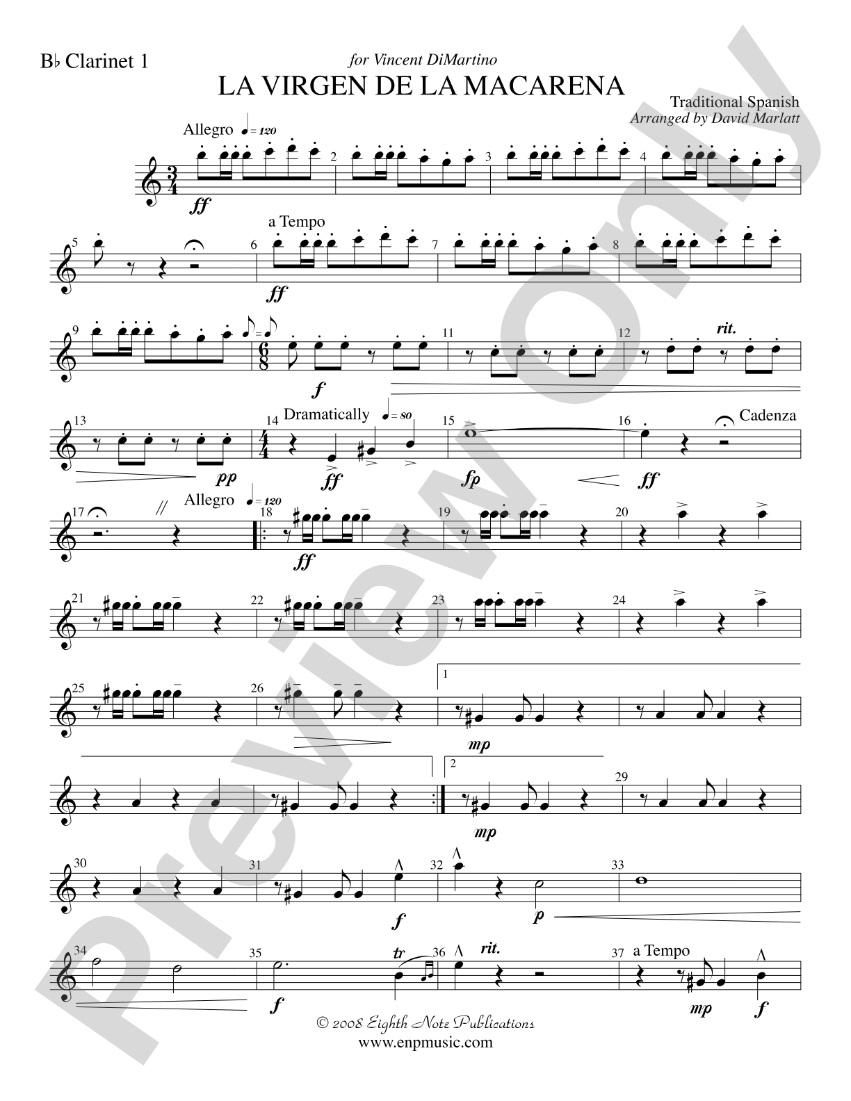 La Virgen de la Macarena (Solo Trumpet and Concert Band): 1st B-flat Clarinet