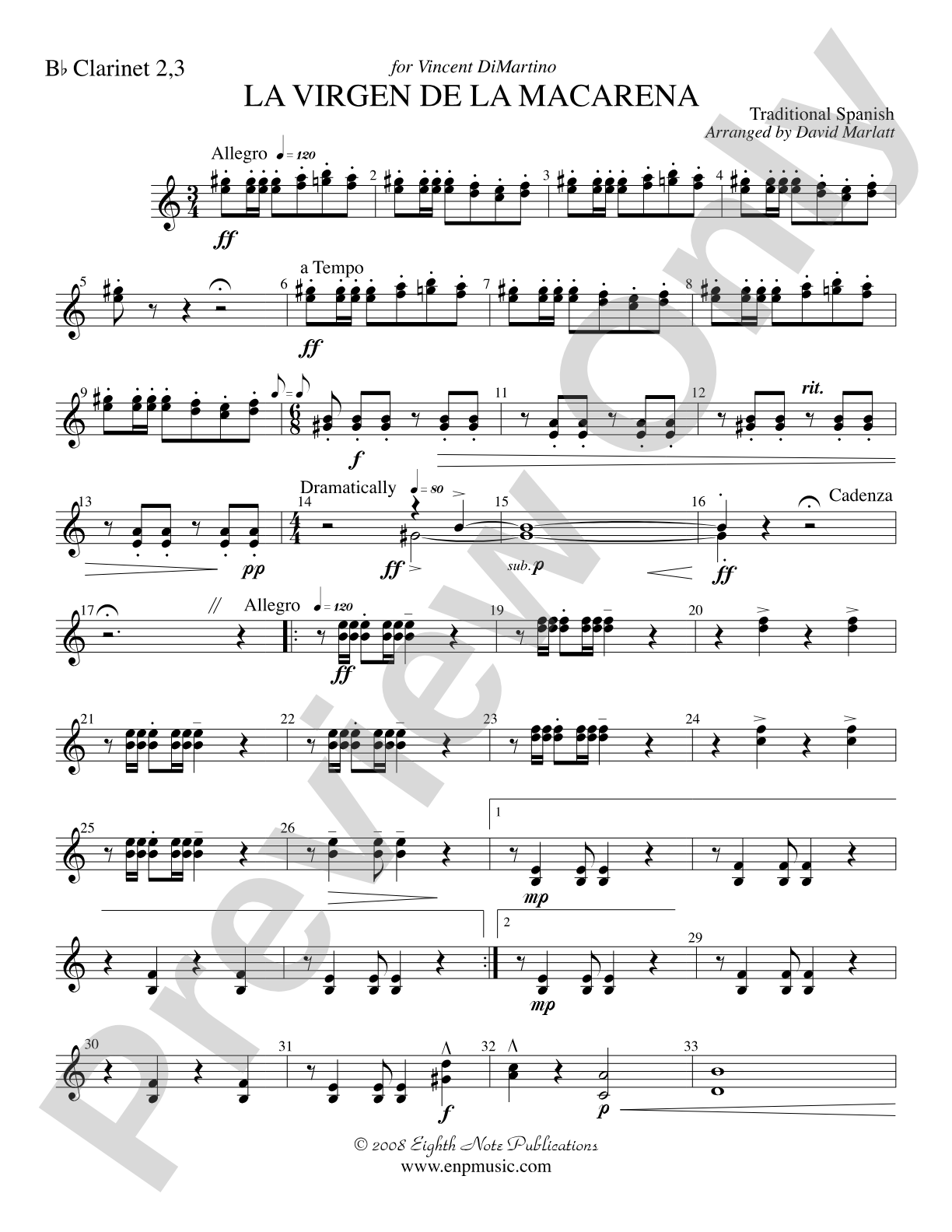 La Virgen de la Macarena (Solo Trumpet and Concert Band): 2nd & 3rd B-flat Clarinets