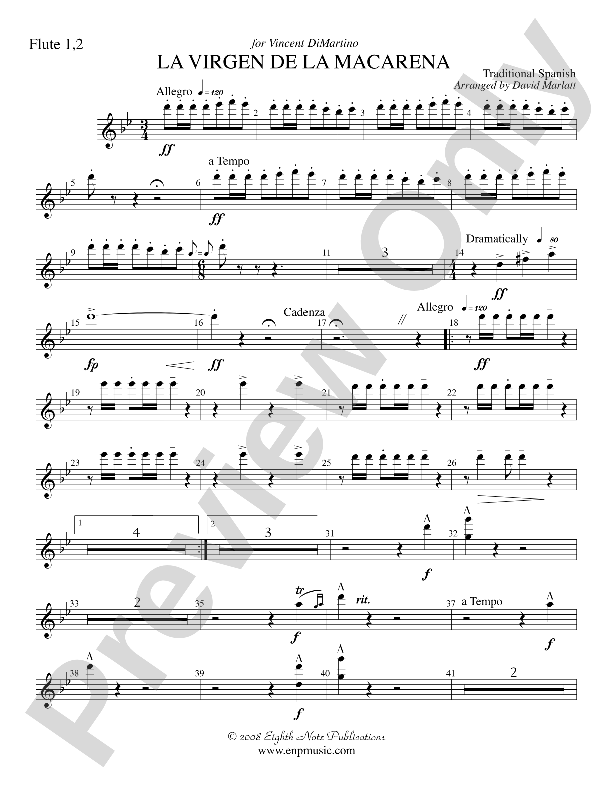 La Virgen de la Macarena (Solo Trumpet and Concert Band): 1st & 2nd Flute