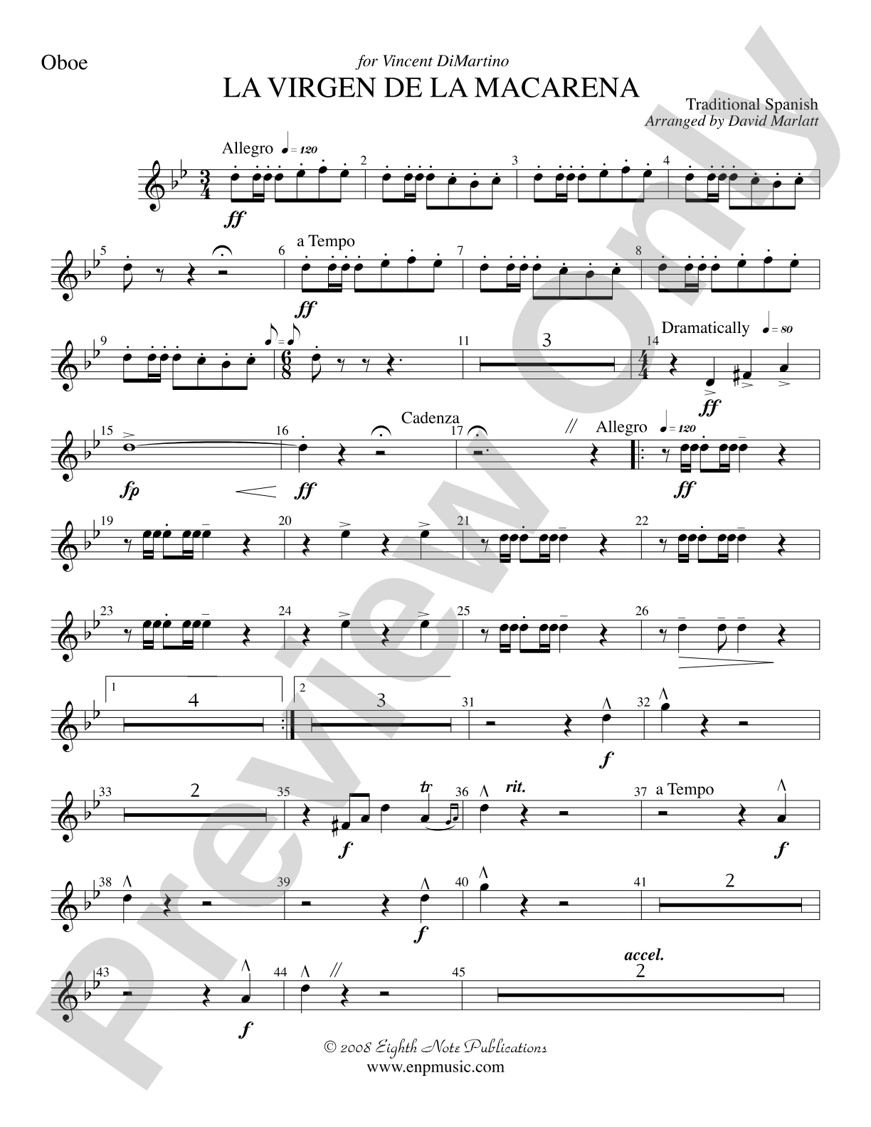 La Virgen de la Macarena (Solo Trumpet and Concert Band): Oboe