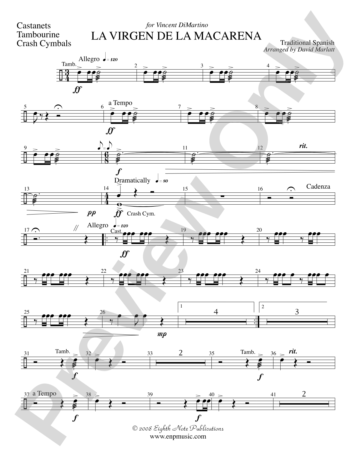 La Virgen de la Macarena (Solo Trumpet and Concert Band): 1st Percussion
