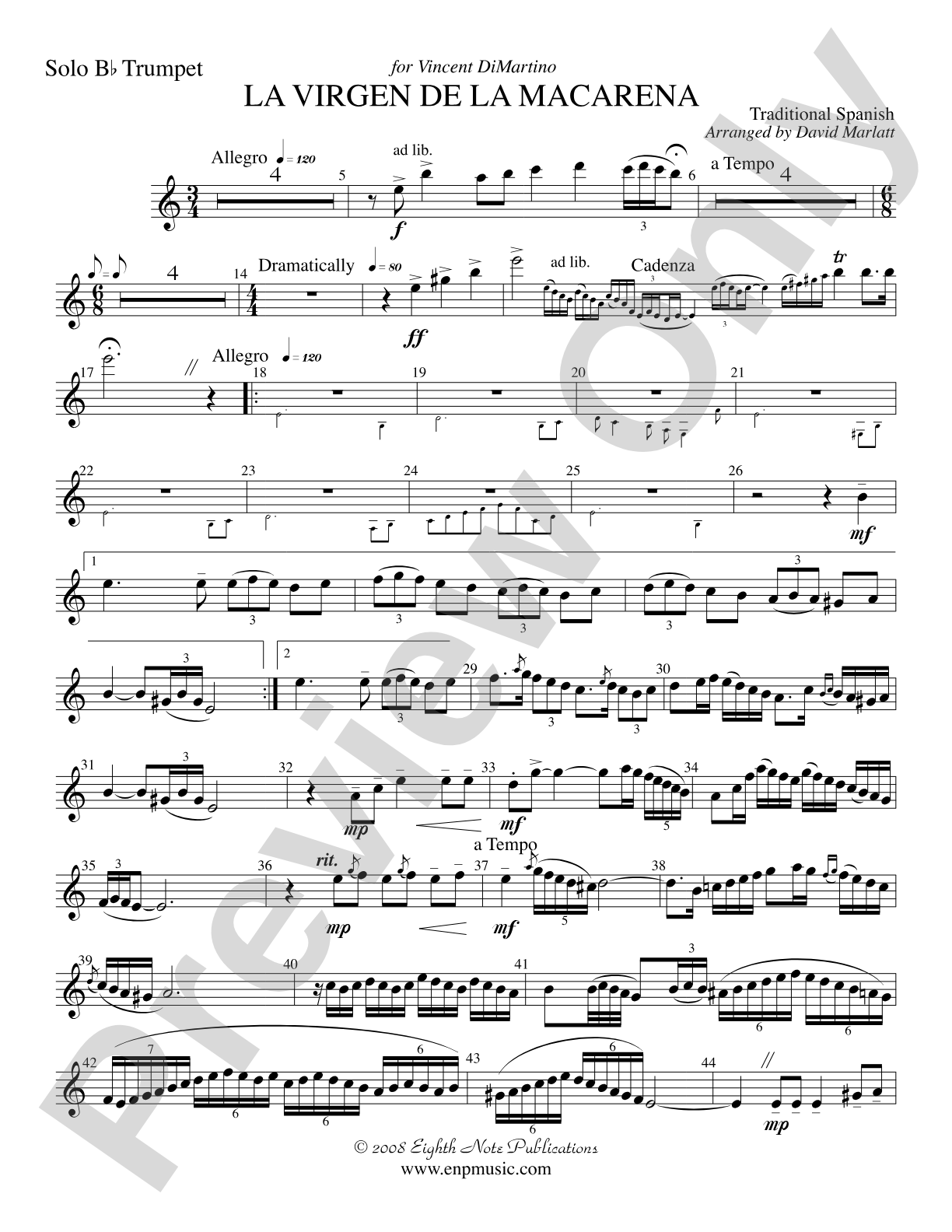La Virgen de la Macarena (Solo Trumpet and Concert Band): Solo B-flat Trumpet
