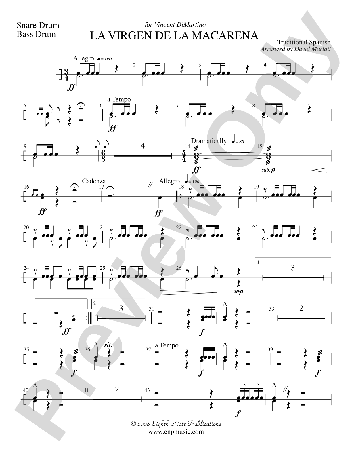 La Virgen de la Macarena (Solo Trumpet and Concert Band): Snare Drum