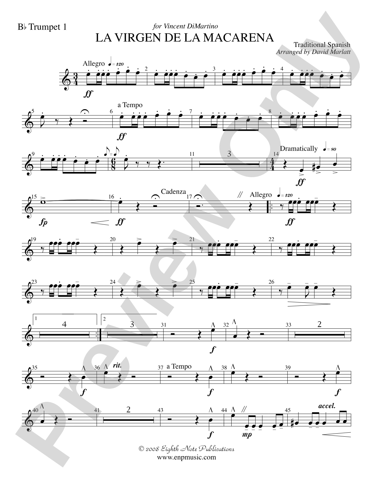 La Virgen de la Macarena (Solo Trumpet and Concert Band): 1st B-flat Trumpet