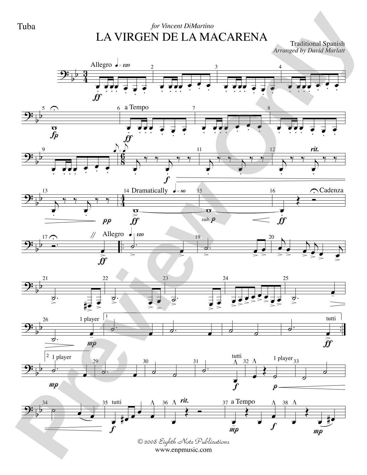 La Virgen de la Macarena (Solo Trumpet and Concert Band): Tuba