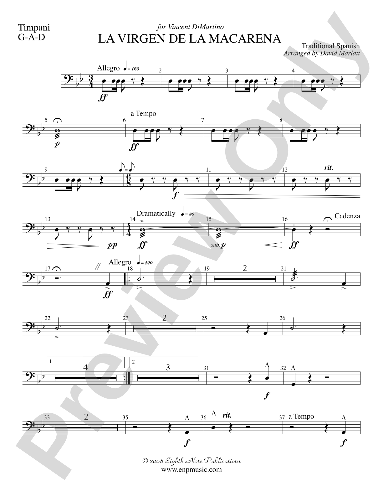 La Virgen de la Macarena (Solo Trumpet and Concert Band): Timpani