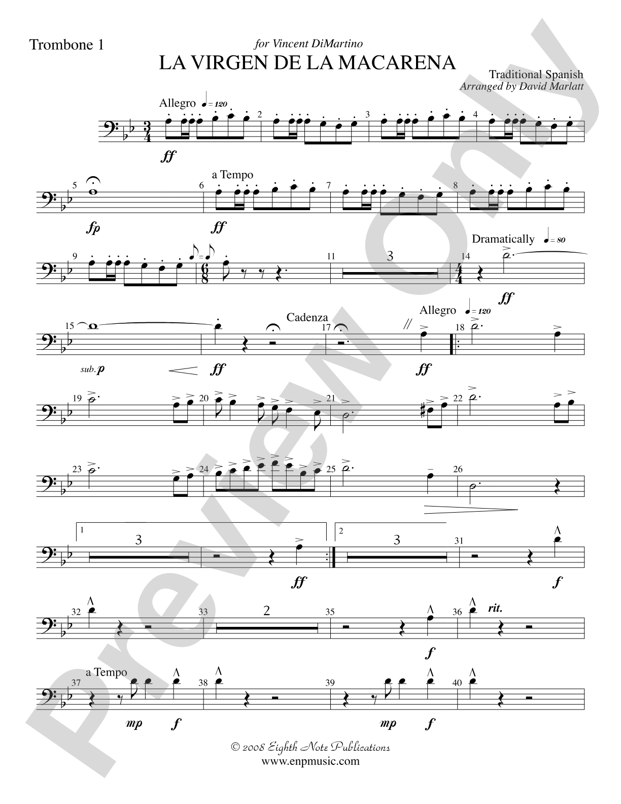 La Virgen de la Macarena (Solo Trumpet and Concert Band): 1st Trombone