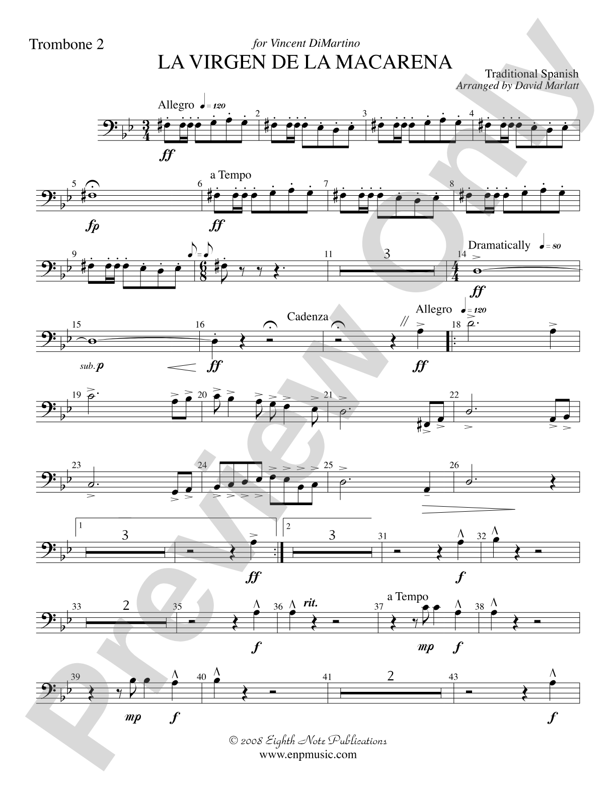 La Virgen de la Macarena (Solo Trumpet and Concert Band): 2nd Trombone