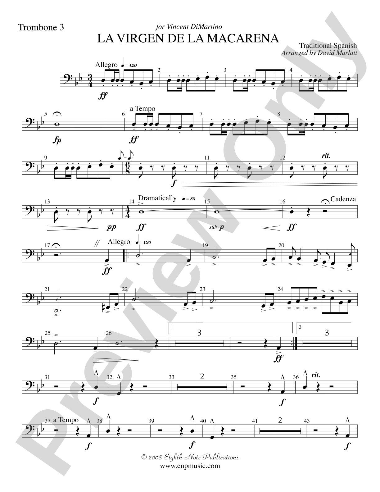 La Virgen de la Macarena (Solo Trumpet and Concert Band): 3rd Trombone