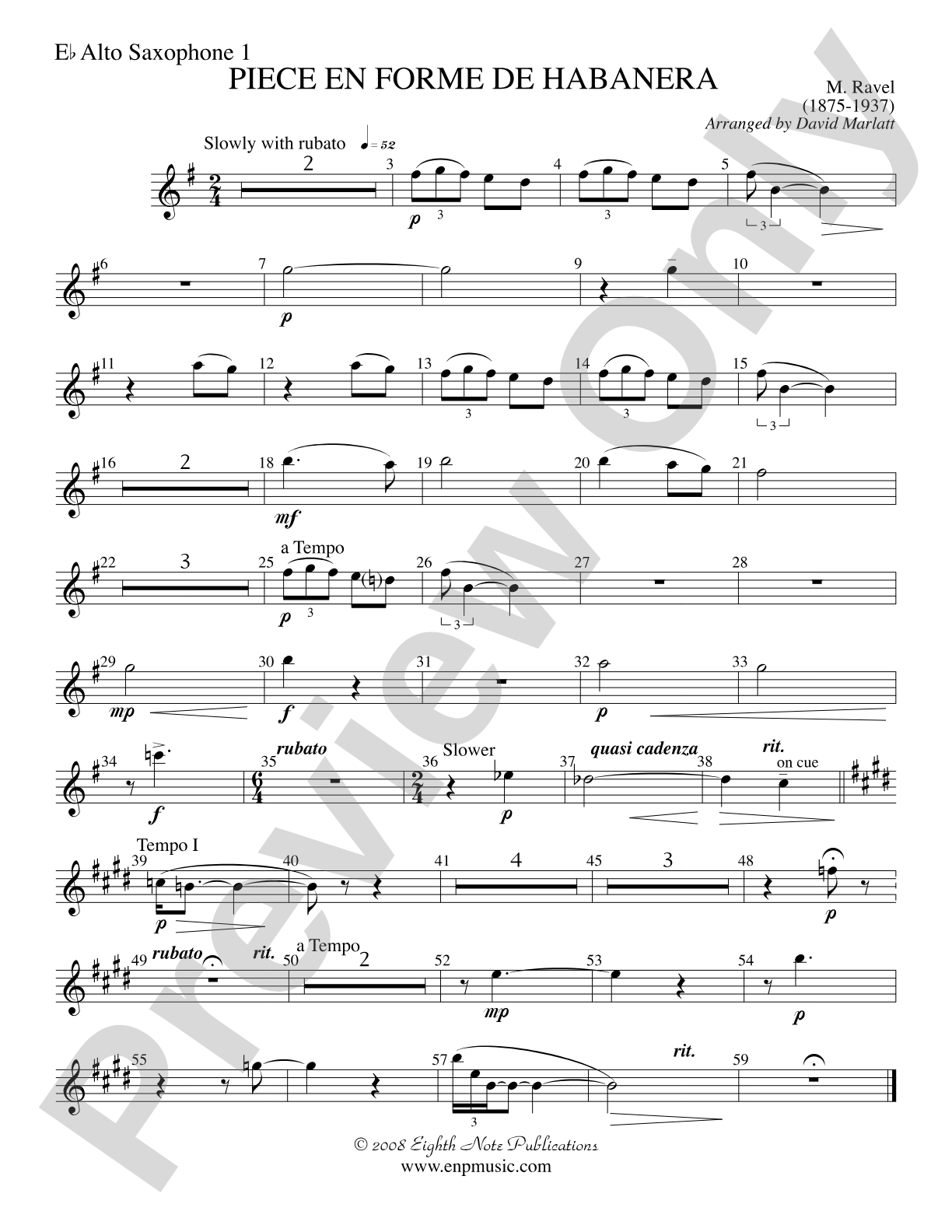 Piece en Forme de Habanera (Soloist and Concert Band): E-flat Alto Saxophone