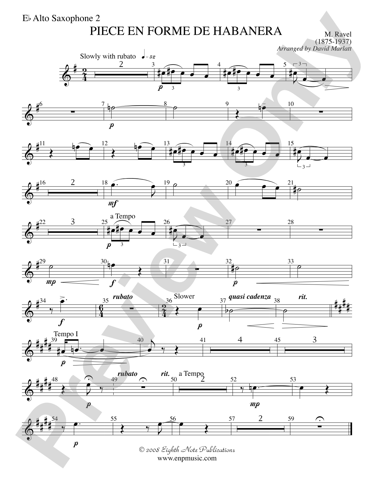 Piece en Forme de Habanera (Soloist and Concert Band): 2nd E-flat Alto Saxophone