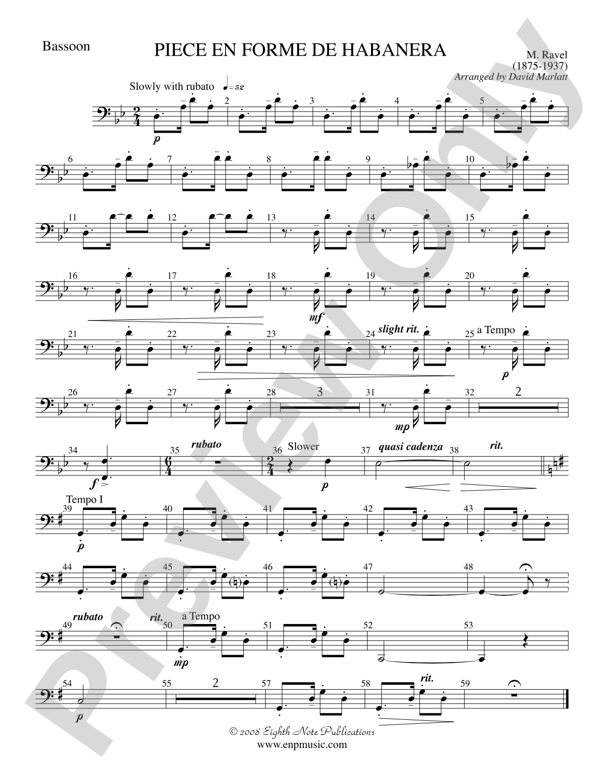 Piece en Forme de Habanera (Soloist and Concert Band): Bassoon
