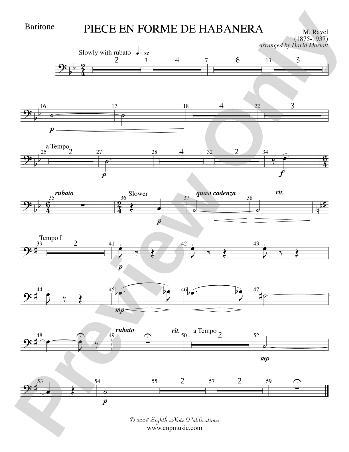 Piece en Forme de Habanera (Soloist and Concert Band): Baritone B.C.