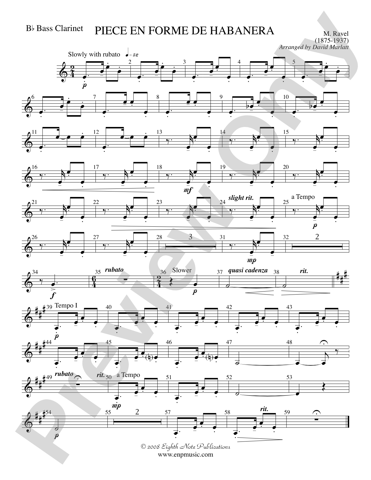 Piece en Forme de Habanera (Soloist and Concert Band): B-flat Bass Clarinet
