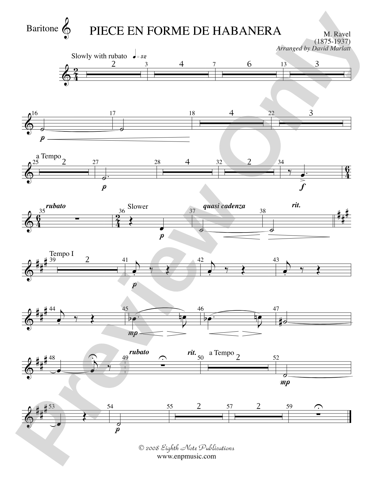 Piece en Forme de Habanera (Soloist and Concert Band): Baritone T.C.