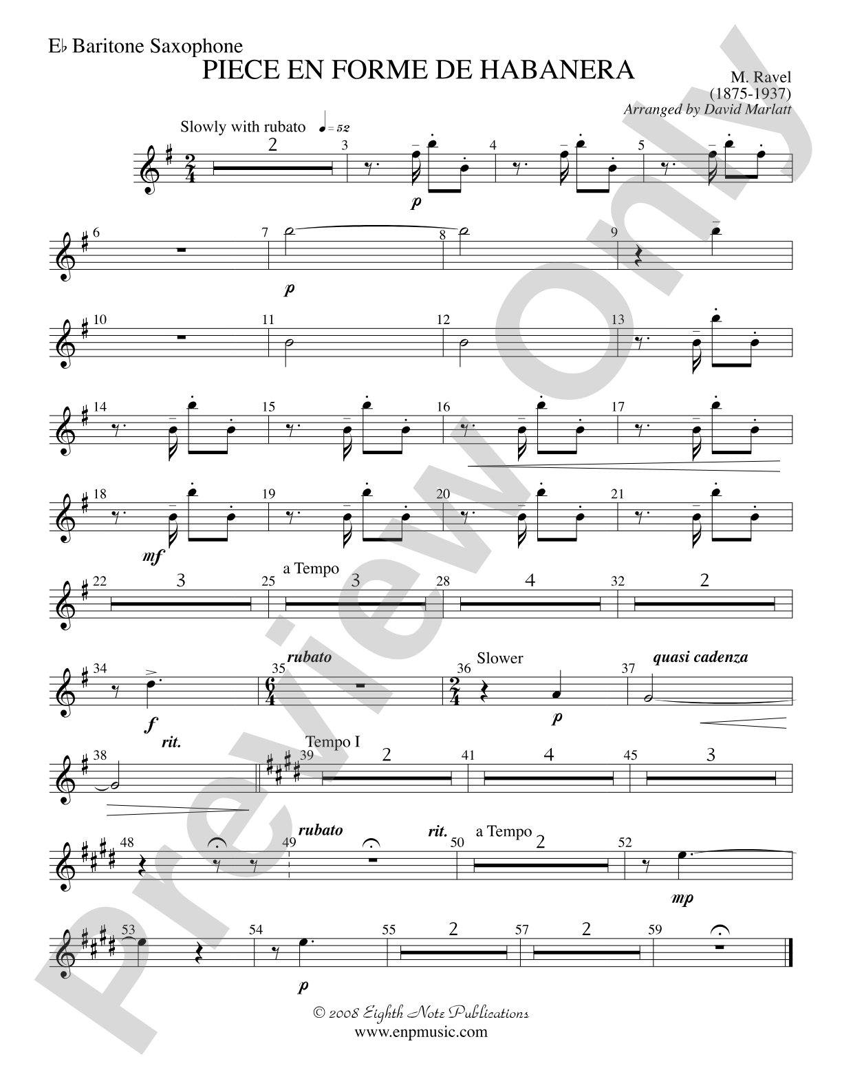 Piece en Forme de Habanera (Soloist and Concert Band): E-flat Baritone Saxophone