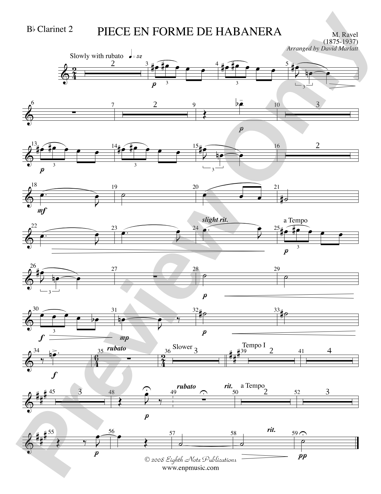 Piece en Forme de Habanera (Soloist and Concert Band): 2nd B-flat Clarinet