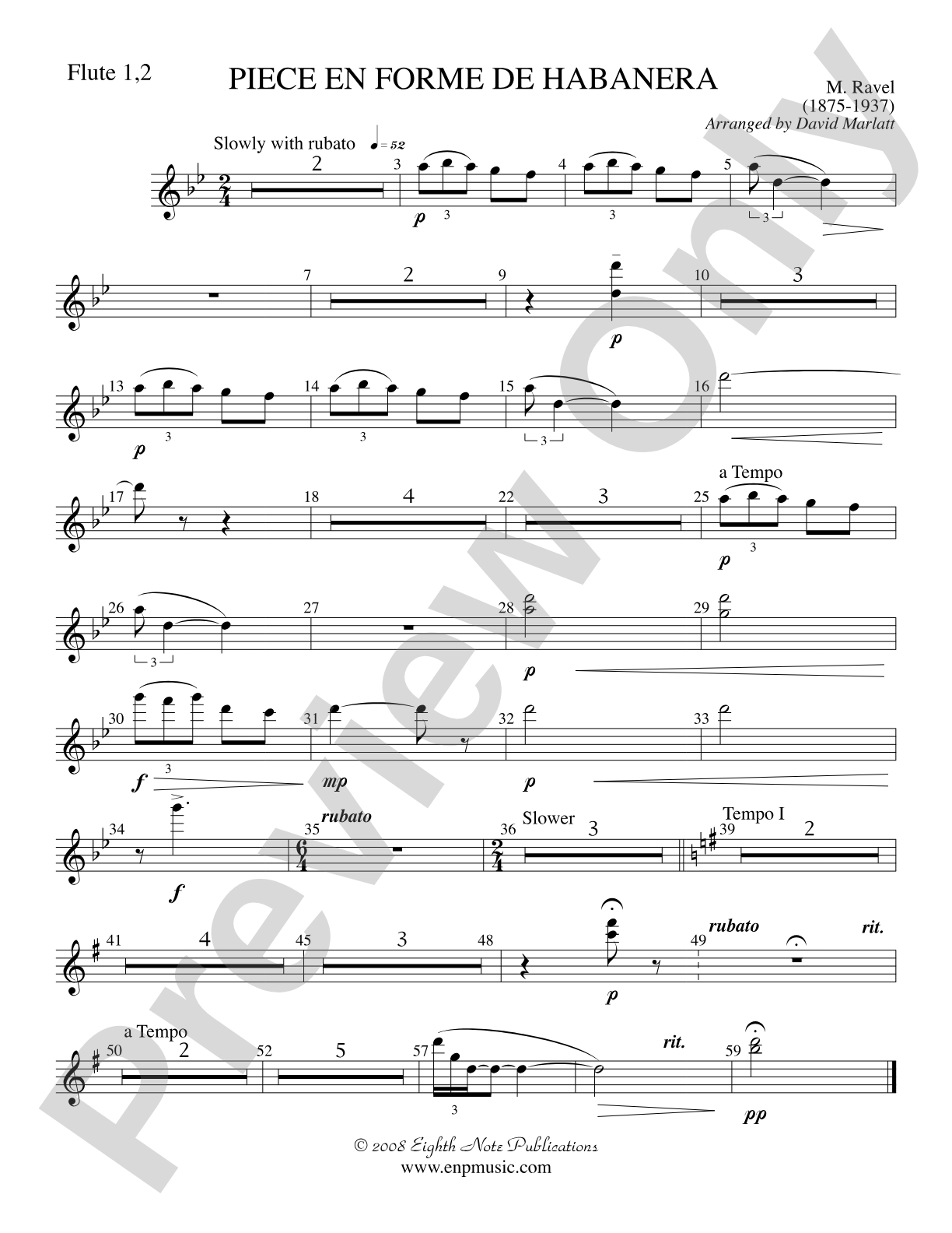 Piece en Forme de Habanera (Soloist and Concert Band): 1st & 2nd Flute