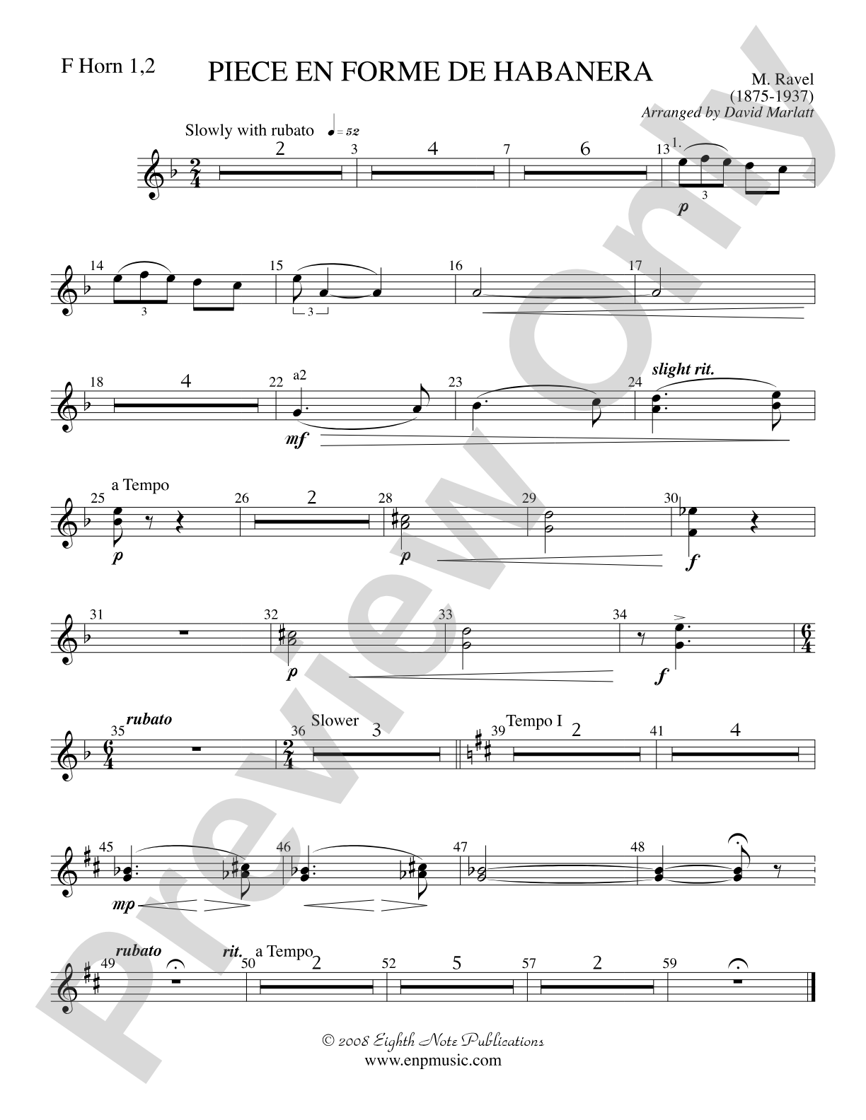 Piece en Forme de Habanera (Soloist and Concert Band): 1st & 2nd F Horns