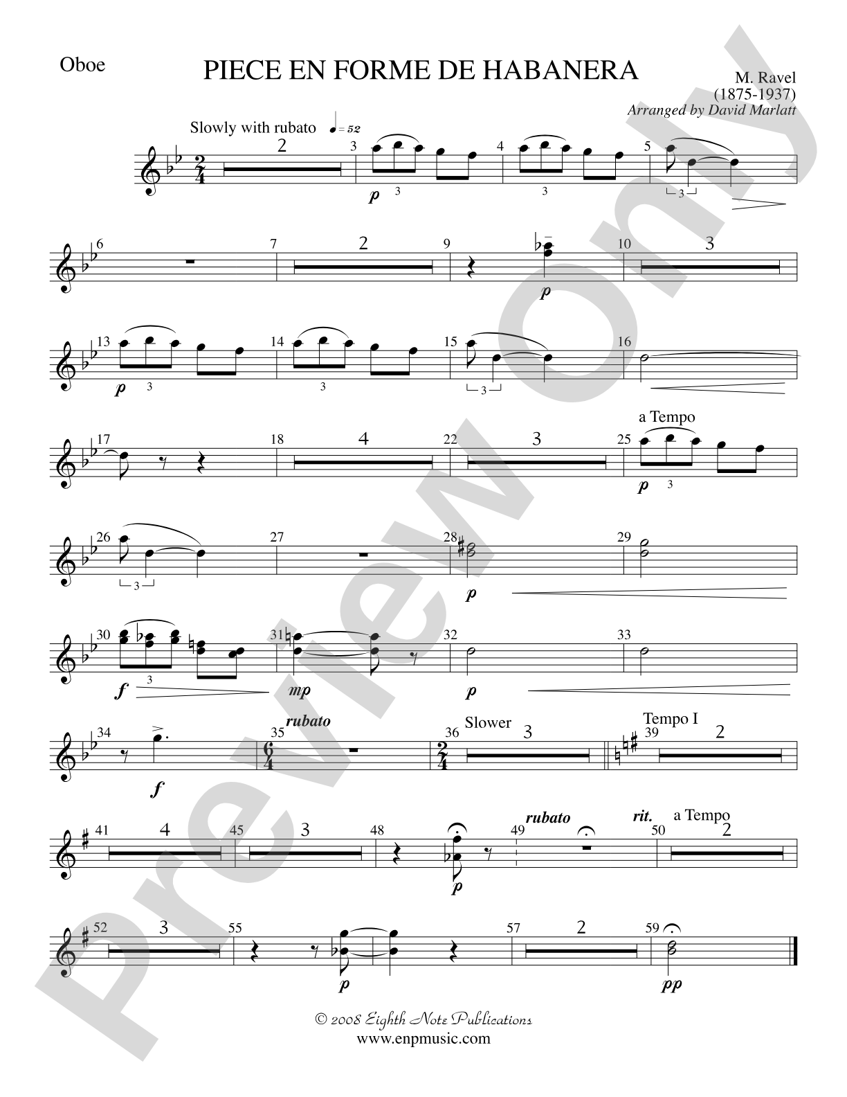 Piece en Forme de Habanera (Soloist and Concert Band): Oboe