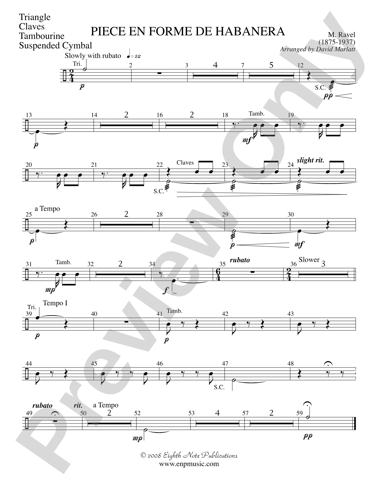 Piece en Forme de Habanera (Soloist and Concert Band): 1st Percussion