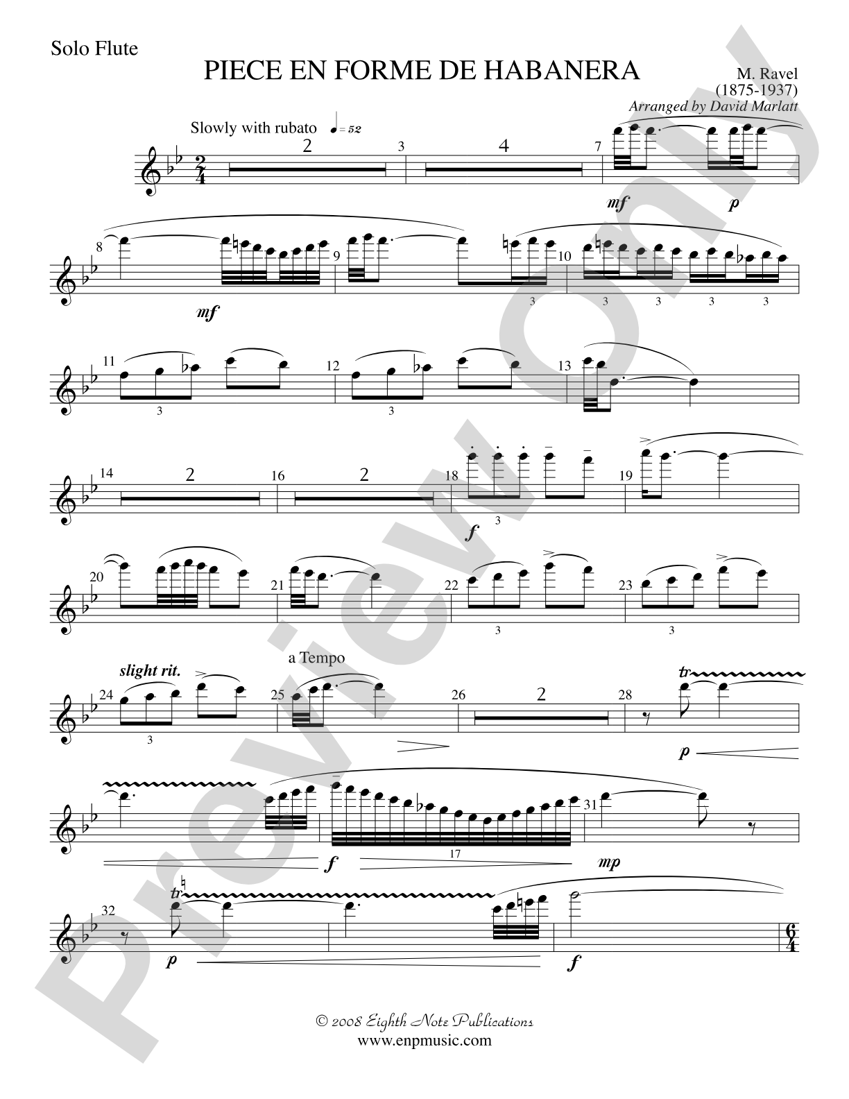 Piece en Forme de Habanera (Soloist and Concert Band): Solo Flute