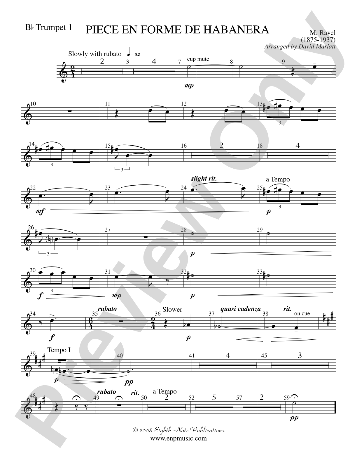 Piece en Forme de Habanera (Soloist and Concert Band): 1st B-flat Trumpet