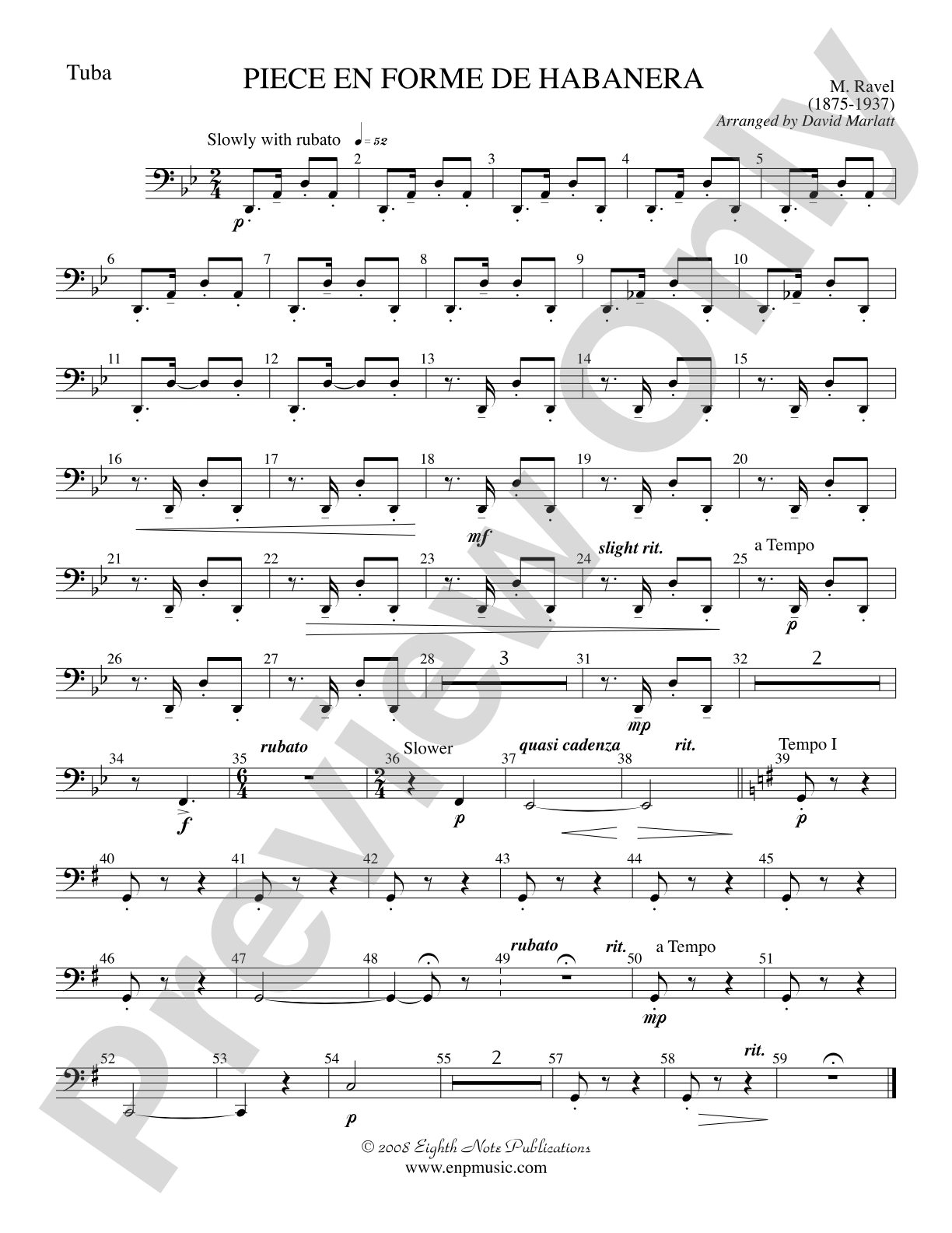 Piece en Forme de Habanera (Soloist and Concert Band): Tuba