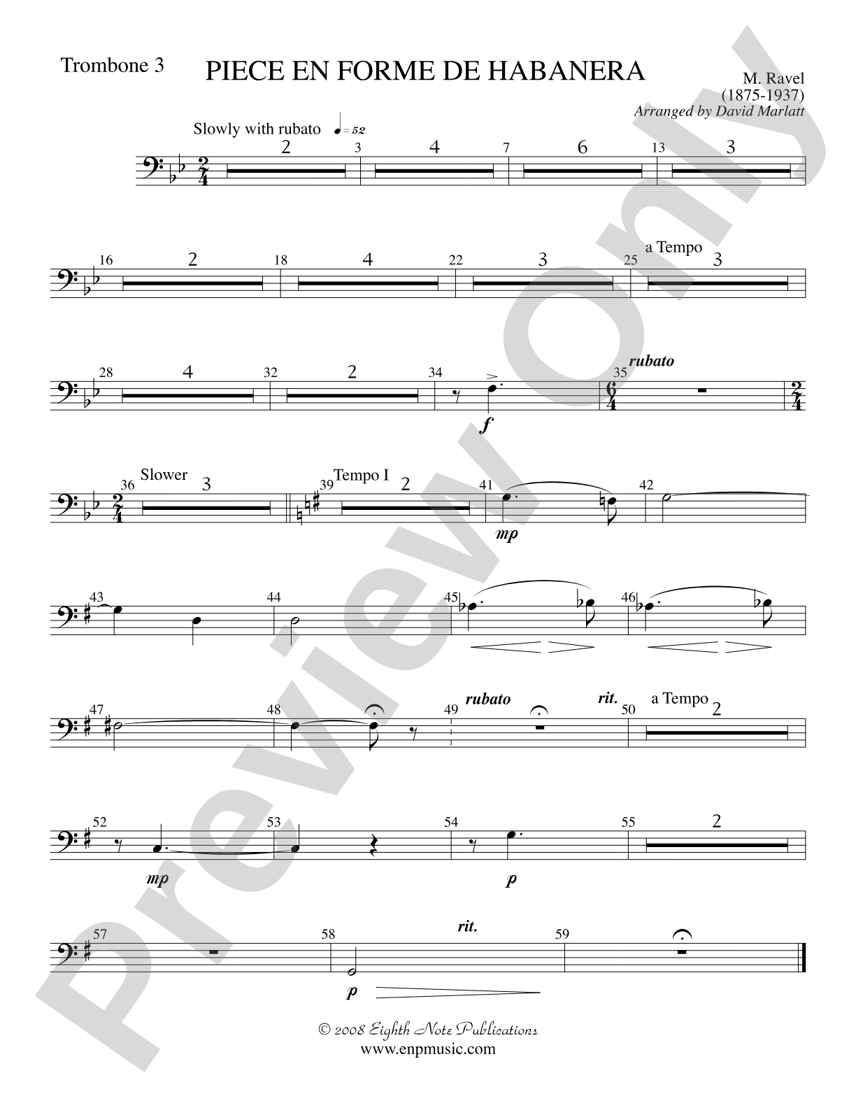 Piece en Forme de Habanera (Soloist and Concert Band): 3rd Trombone