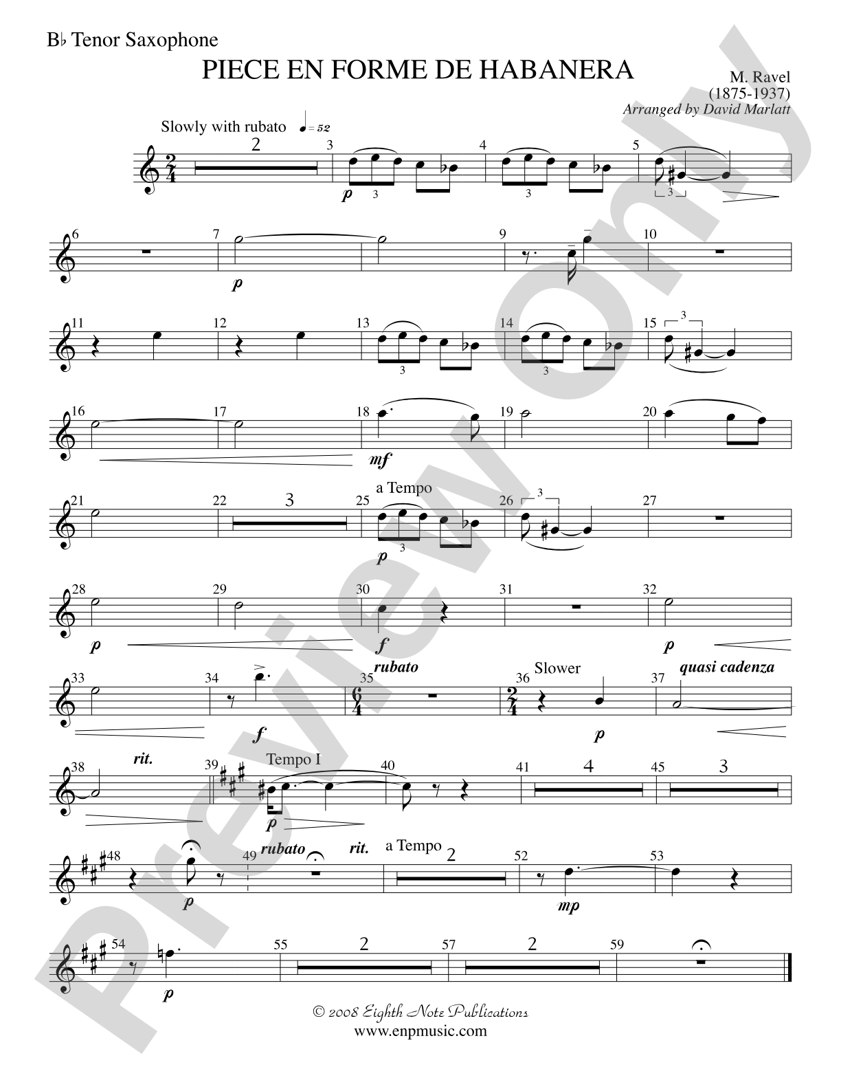 Piece en Forme de Habanera (Soloist and Concert Band): B-flat Tenor Saxophone