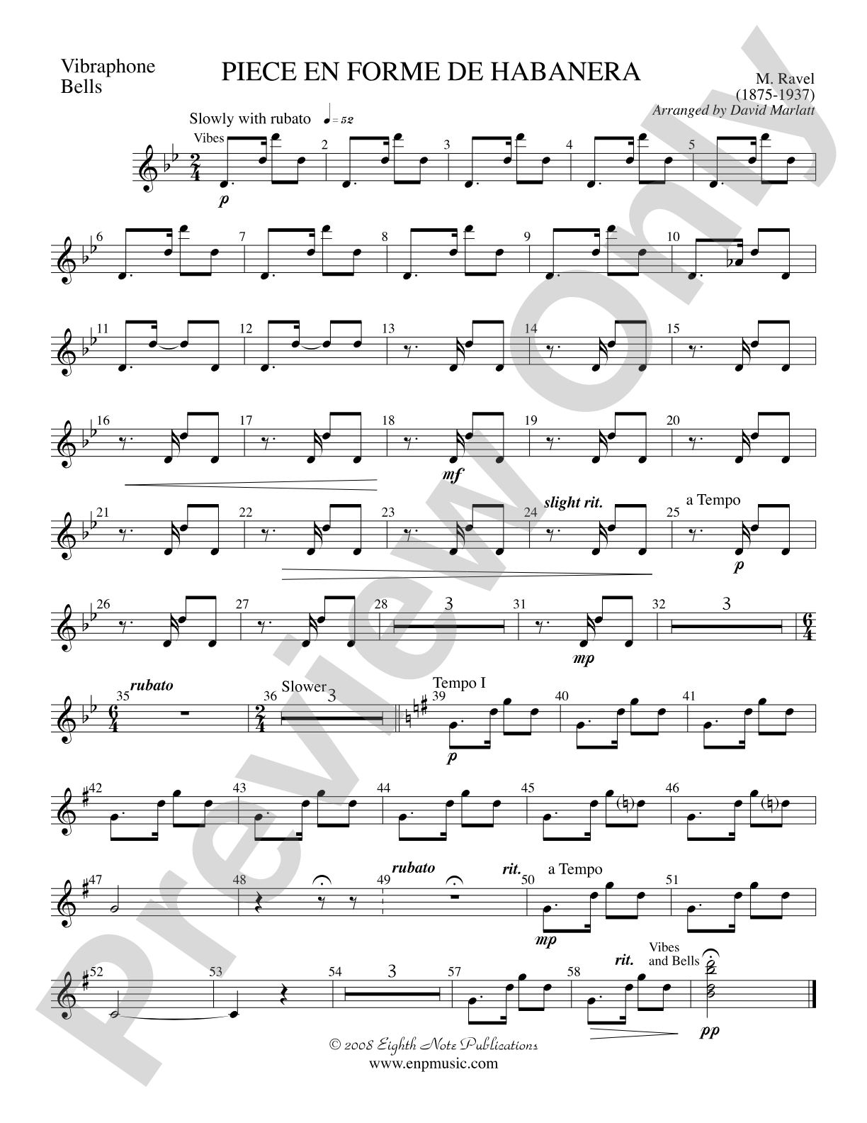 Piece en Forme de Habanera (Soloist and Concert Band): Vibraphone