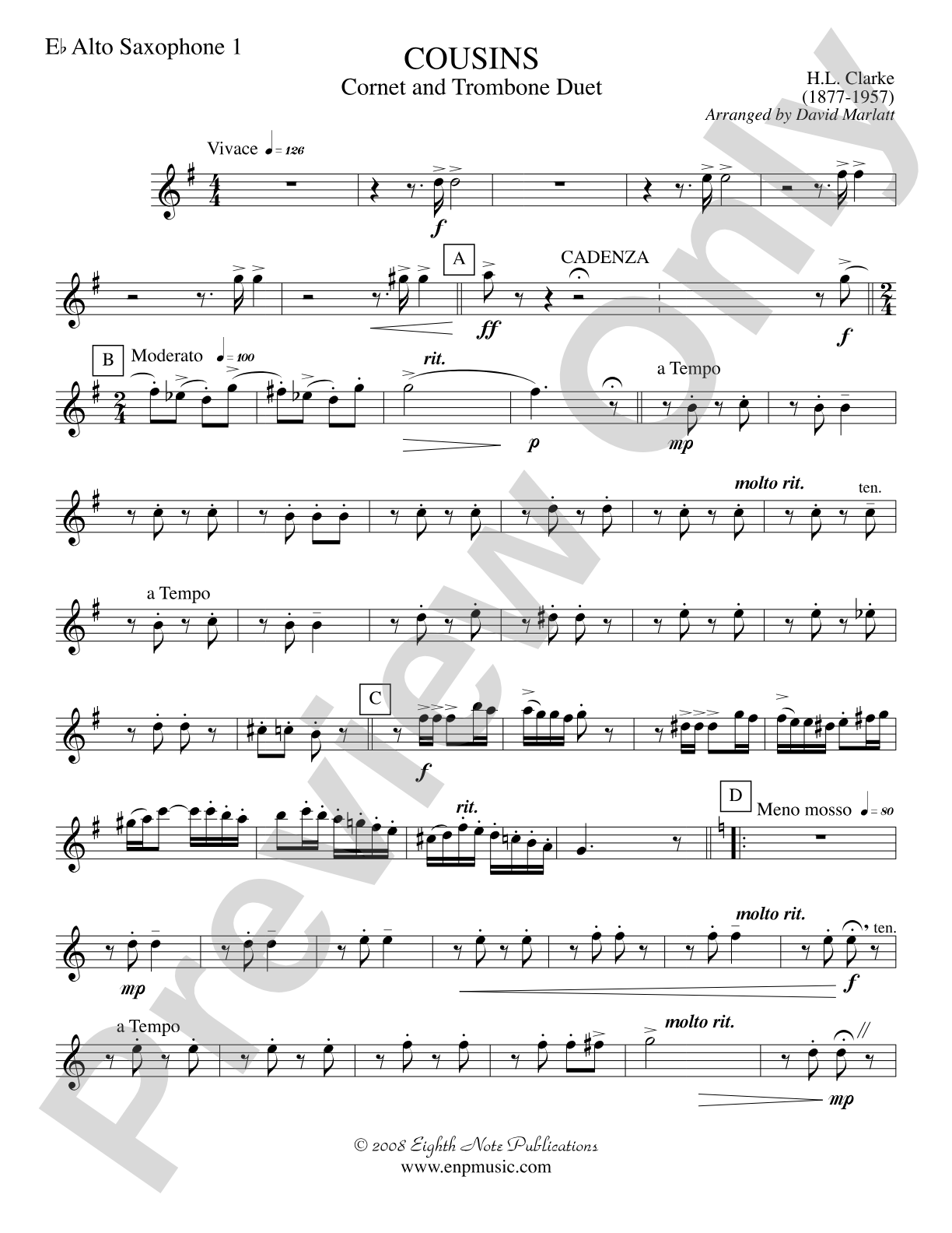 Cousins (Cornet and Trombone Duet and Concert Band): E-flat Alto Saxophone