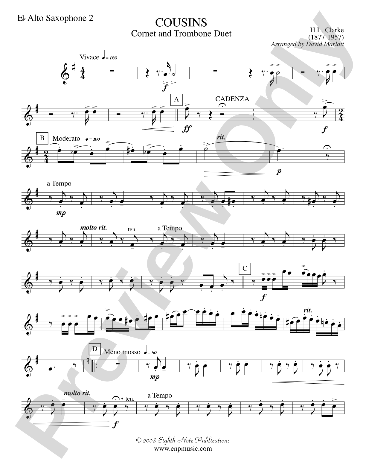 Cousins (Cornet and Trombone Duet and Concert Band): 2nd E-flat Alto Saxophone