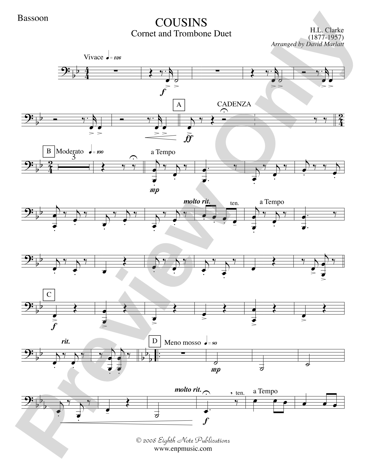 Cousins (Cornet and Trombone Duet and Concert Band): Bassoon