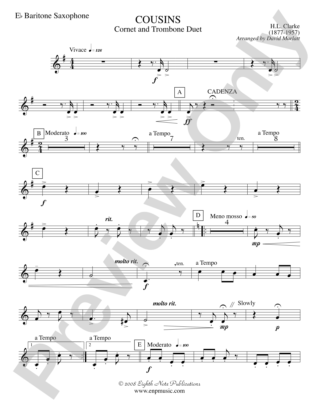 Cousins (Cornet and Trombone Duet and Concert Band): E-flat Baritone Saxophone