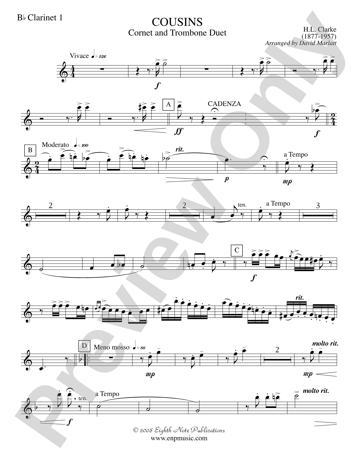 Cousins (Cornet and Trombone Duet and Concert Band): 1st B-flat Clarinet
