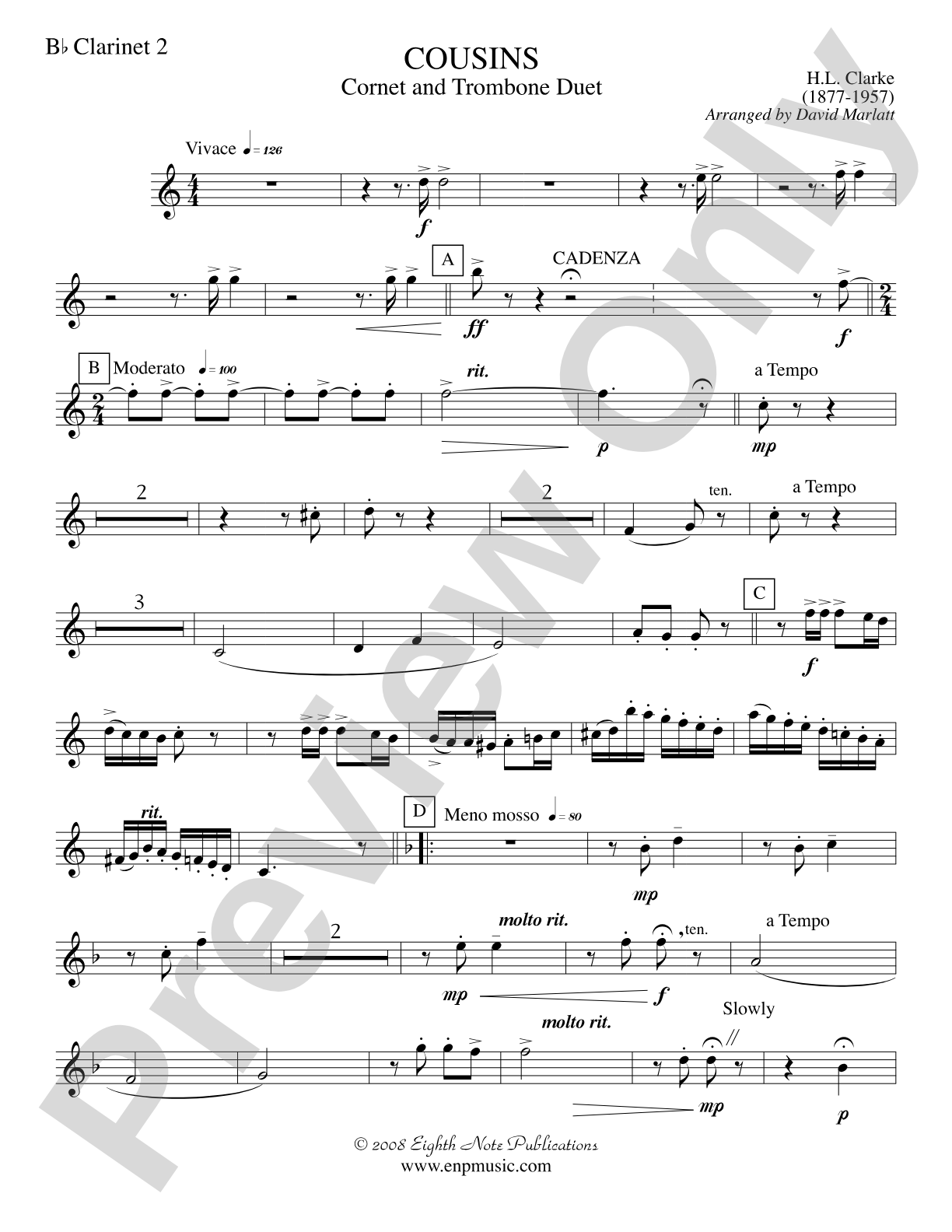 Cousins (Cornet and Trombone Duet and Concert Band): 2nd B-flat Clarinet