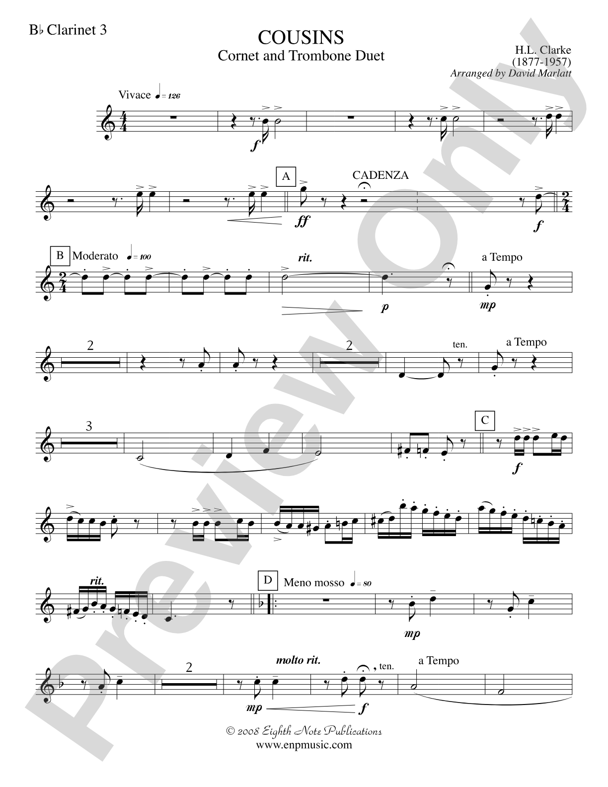 Cousins (Cornet and Trombone Duet and Concert Band): 3rd B-flat Clarinet