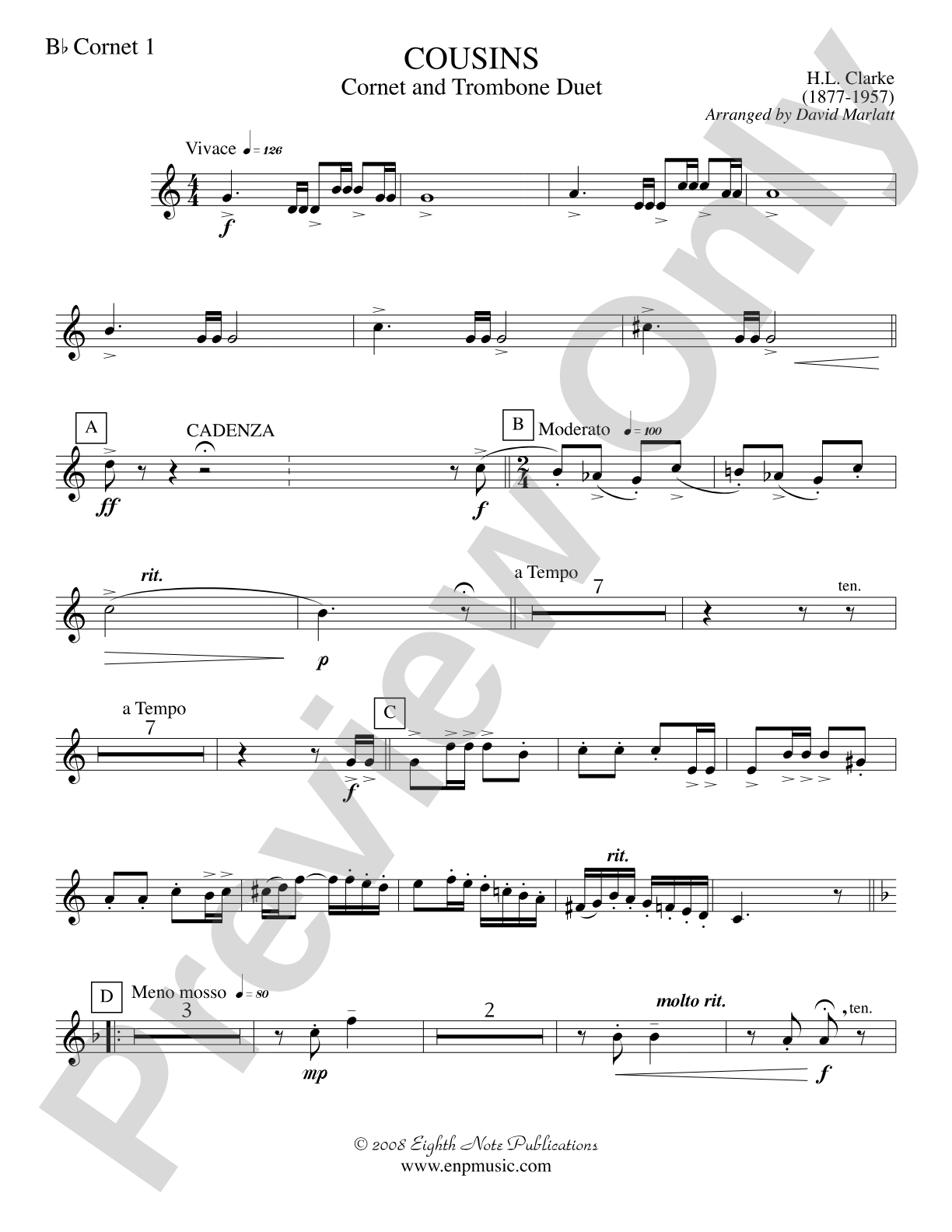 Cousins (Cornet and Trombone Duet and Concert Band): 1st B-flat Cornet