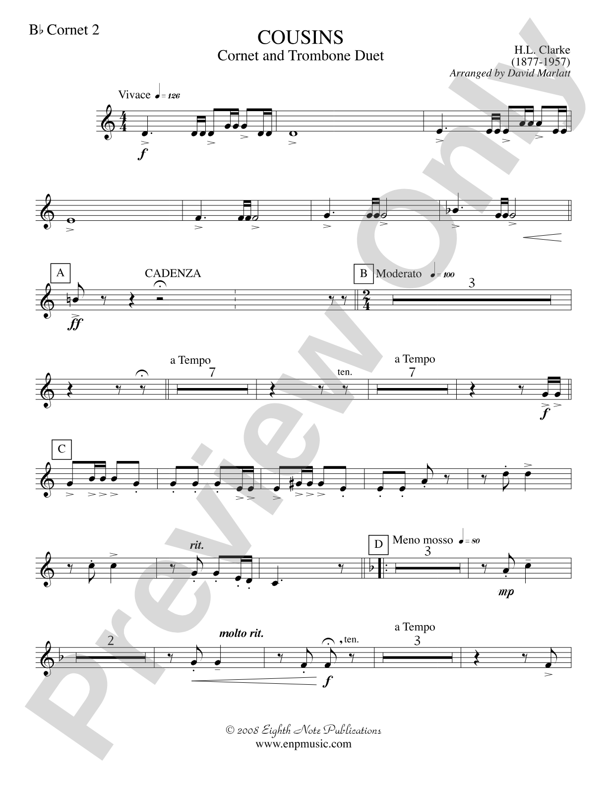 Cousins (Cornet and Trombone Duet and Concert Band): 2nd B-flat Cornet