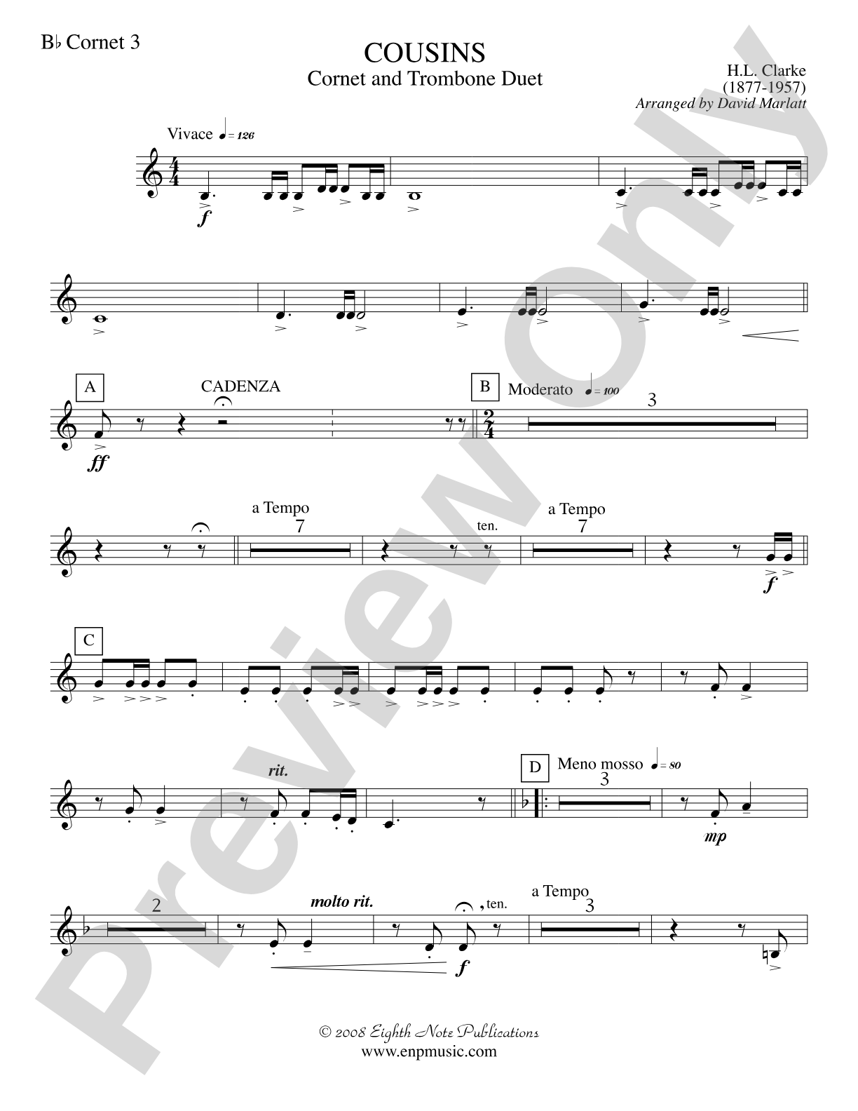 Cousins (Cornet and Trombone Duet and Concert Band): 3rd B-flat Cornet